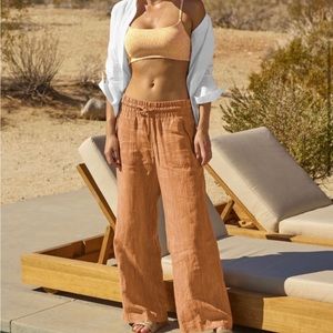 Athleta Cabo Textured Wide Leg Linen Pant size 6